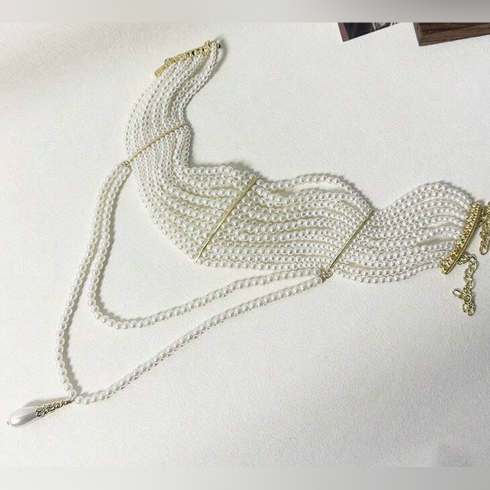 Women's Multi-layer Vintage Pearls Choker Necklace - Tassel Collars - Picture 5 of 8